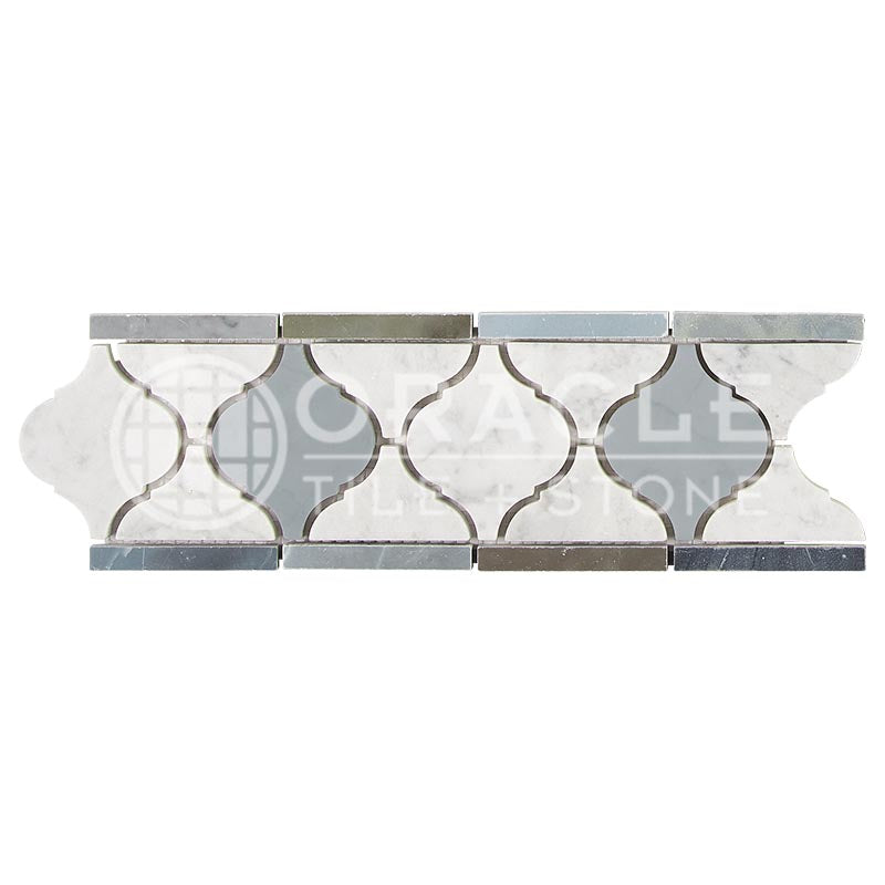 Italian Carrara White Marble - Lantern Border / Listello with Bardiglio Blue-Gray Marble Inserts