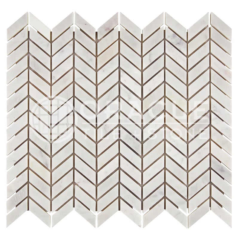 Italian Carrara White Marble - Mini-Chevron Mosaic Tile