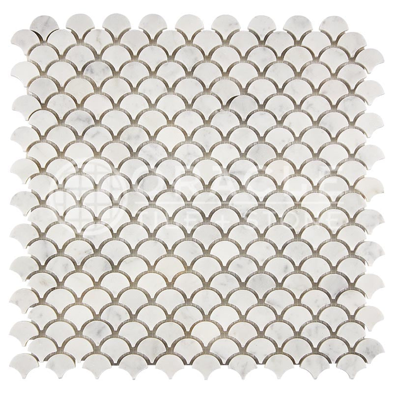 Italian Carrara White Marble - FAN (Raindrop) Mosaic Tile