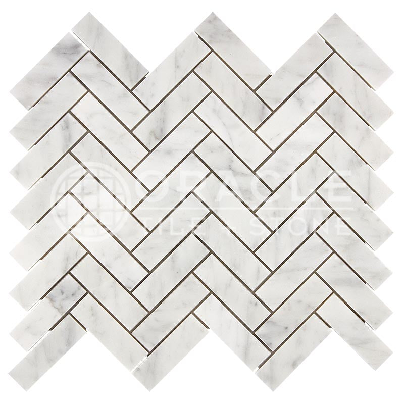 Italian Carrara White Marble - Herringbone (1" X 3") Mosaic Tile