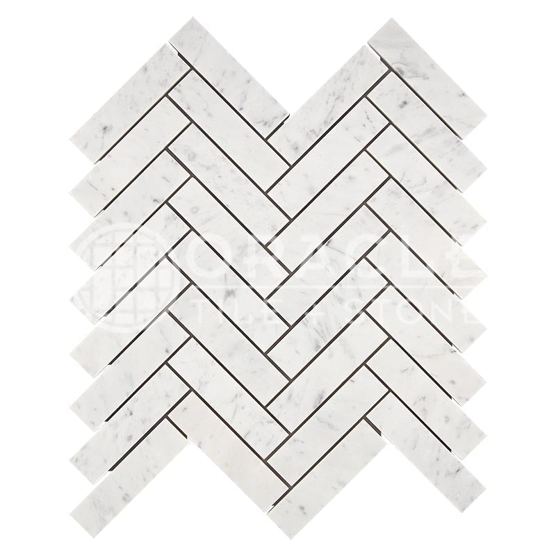 Italian Carrara White Marble - Herringbone (1" X 4") Mosaic Tile