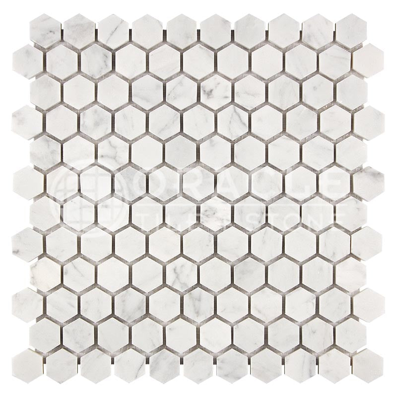 Italian Carrara White Marble - 1" Hexagonal Mosaic Tile