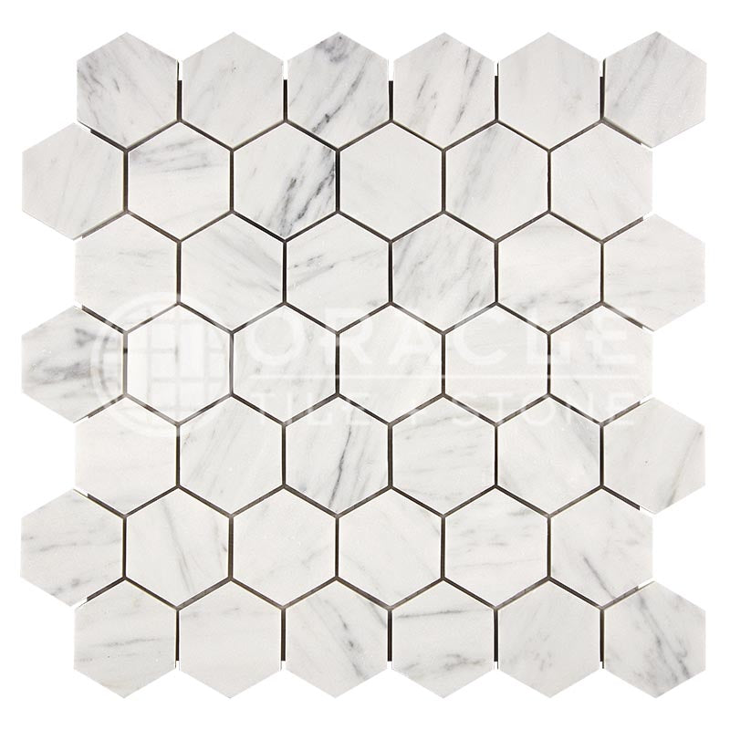 Italian Carrara White Marble - 2" Hexagonal Mosaic Tile