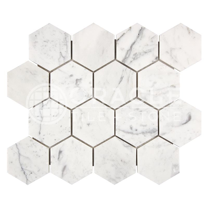 Italian Carrara White Marble - 3" Hexagonal Mosaic Tile