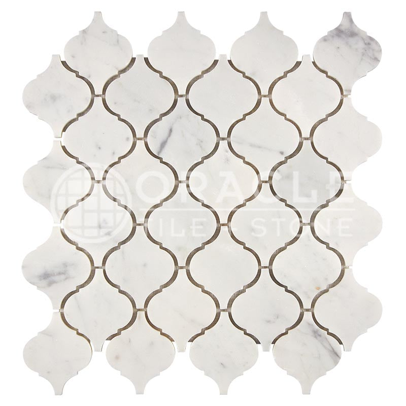 Italian Carrara White Marble - Lantern (Arabesque) Mosaic Tile