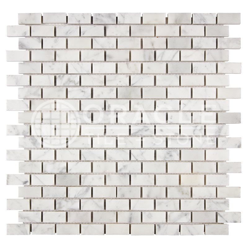 Italian Carrara White Marble - Mini-Brick (5/8" X 1 1/4") Mosaic Tile