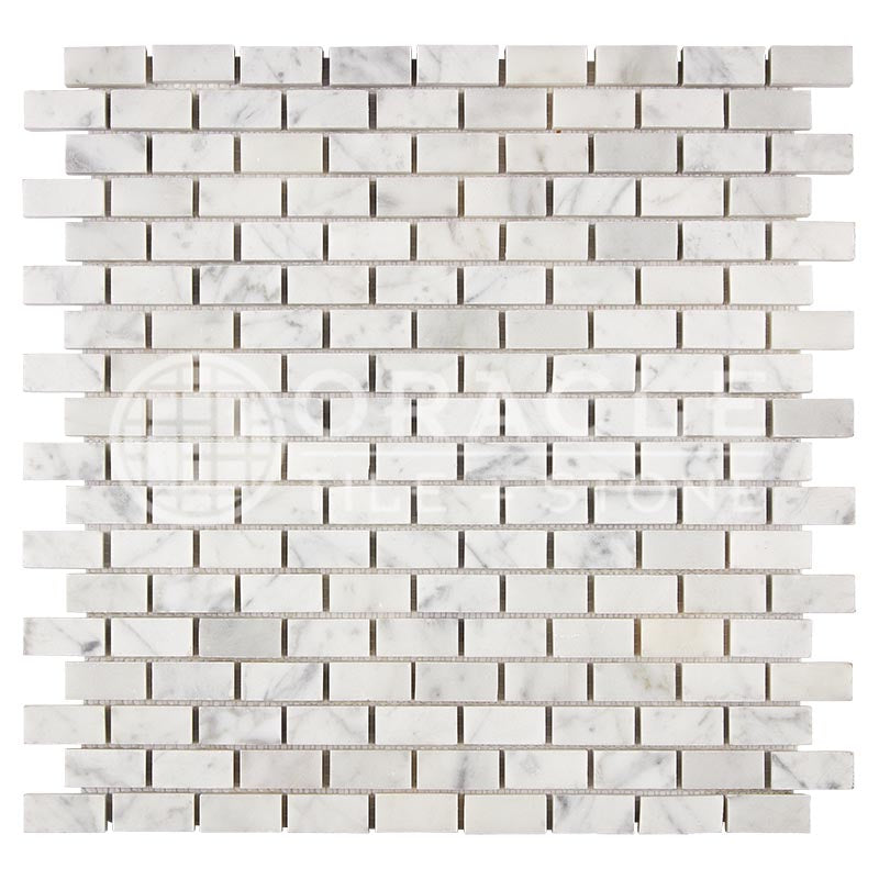 Carrara White (Bianco Carrara / Italian) Marble	5/8" X 1 1/4"	Mini-Brick Mosaic