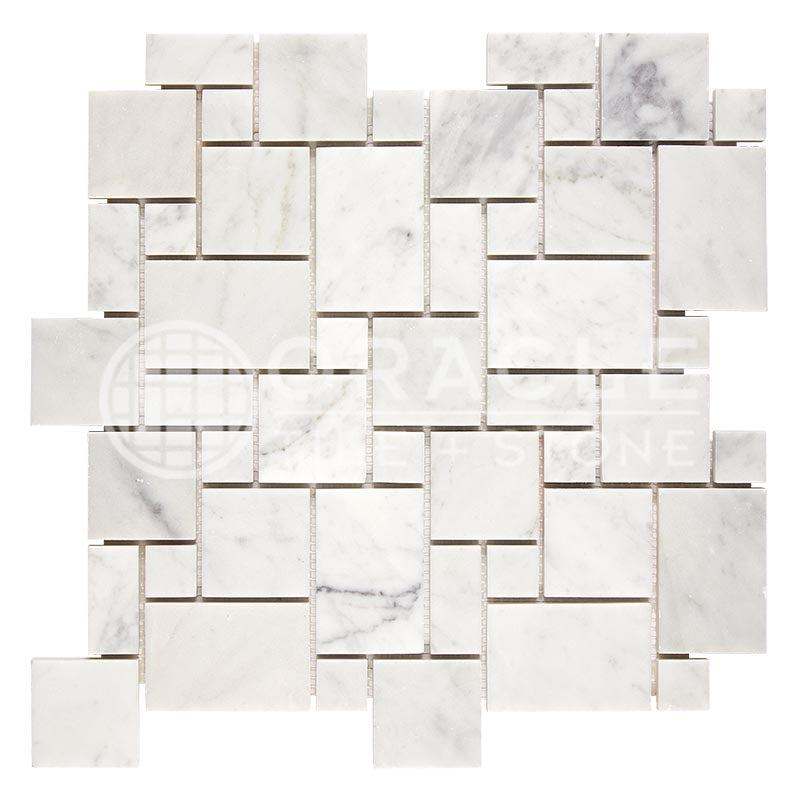 Italian Carrara White Marble - Mini-Versailles Pattern Mosaic Tile