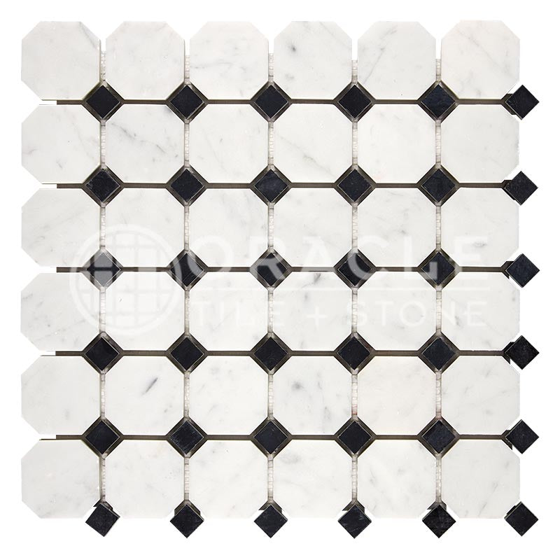 Carrara White (Bianco Carrara / Italian) Marble		Octagon Mosaic (w/ Black)