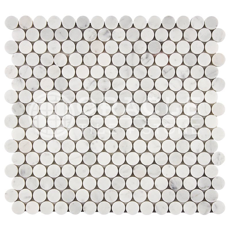 Italian Carrara White Marble - Penny-Round Mosaic Tile
