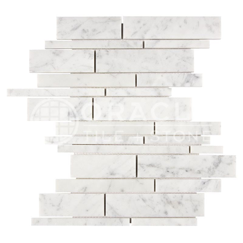 Carrara White (Bianco Carrara / Italian) Marble	-	Manhattan (Random-Strip) Mosaic
