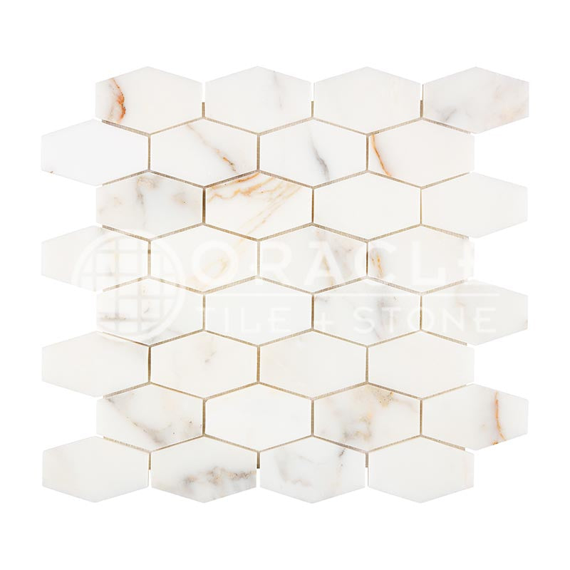 Italian Calacatta Gold Marble - 1" Hexagonal Mosaic Tile