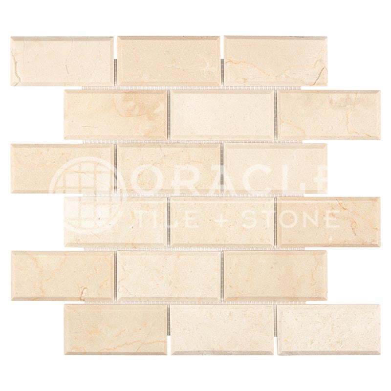Crema Marfil (Spanish)	Marble	2" X 4"	Deep-Beveled Brick Mosaic