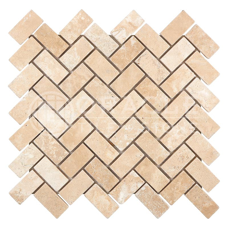 Durango Cream (Paredon) Travertine - Herringbone (1" X 2") Mosaic Tile