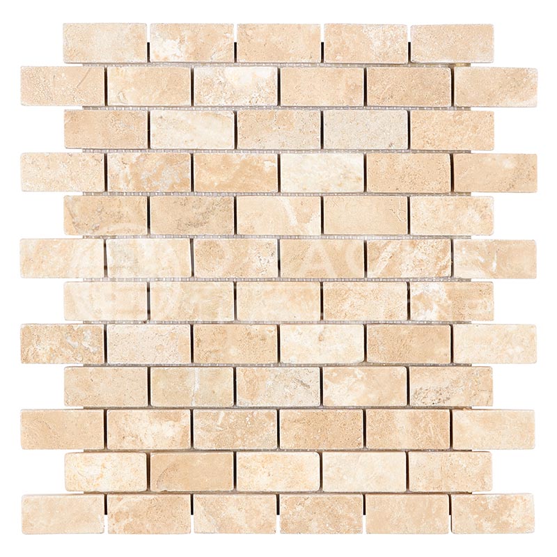 Durango Cream (Paredon) Travertine  - 1" X 2" Brick Mosaic Tile