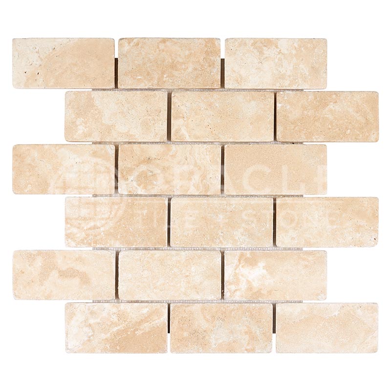 Durango Cream (Paredon) Travertine  - 2" X 4" Brick Mosaic Tile