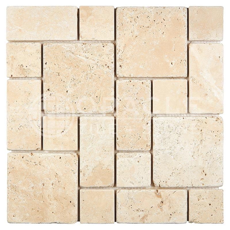 Durango Cream (Paredon) Travertine - OPUS (Non-Interlocking) Pattern Mosaic Tile