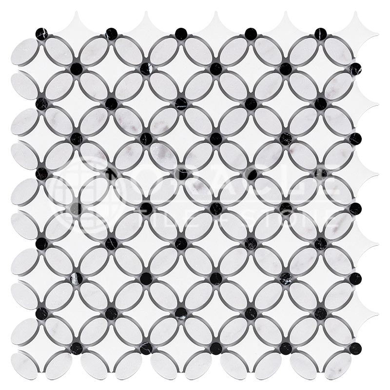 Thassos White (Greek)	Marble	-	"Florida Flower Mosaic (Thassos + White Carrara (Oval) + Black (Dots))"