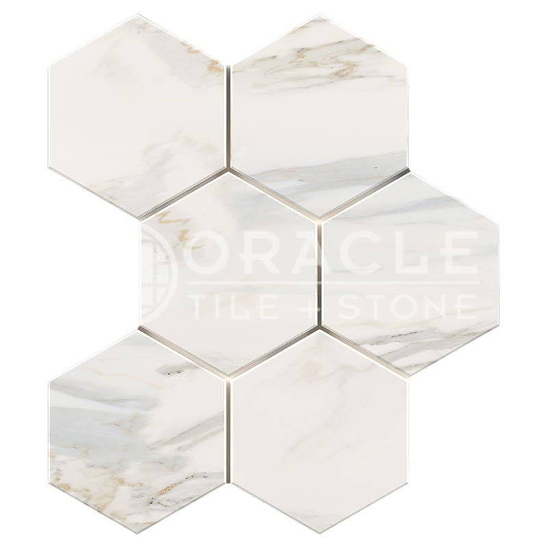Italian Calacatta Gold Marble - 5" Hexagonal Mosaic Tile