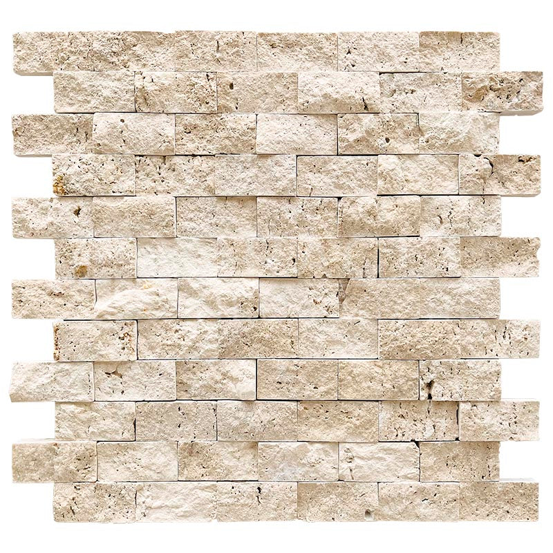 Ivory / Light Travertine - 1" X 2" Brick Mosaic Tile