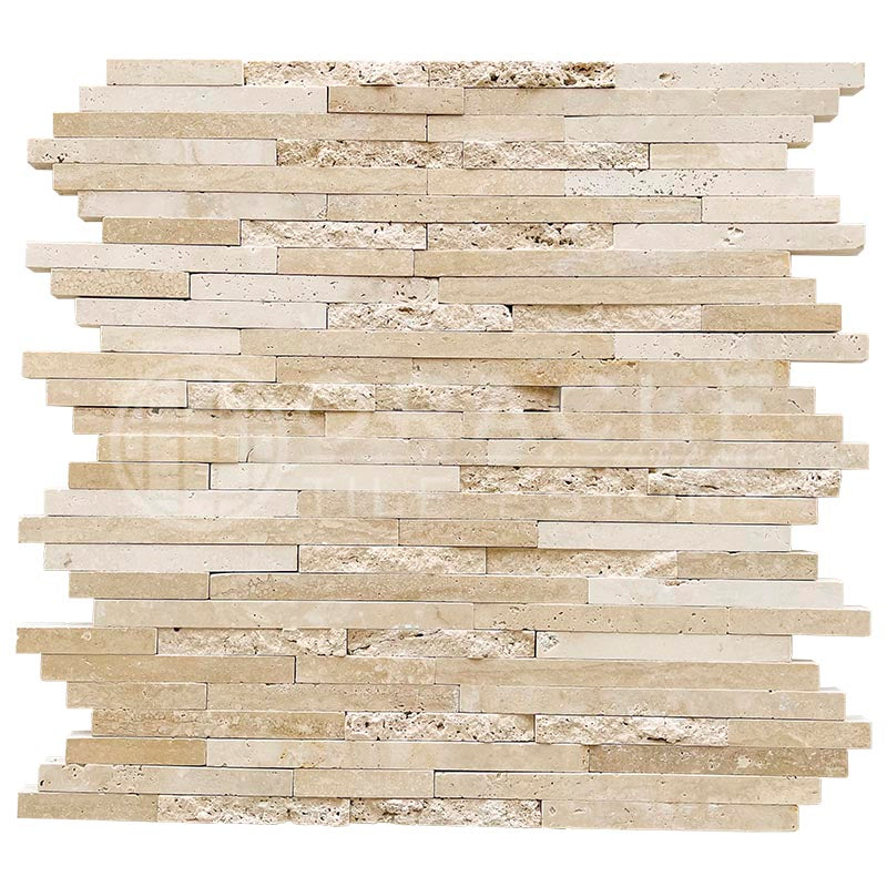 Ivory / Light Travertine - Random-Strip Mosaic Tile (No Grout Space)