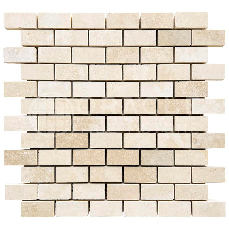 Ivory (Light) Travertine 1" X 2" Brick Mosaic
