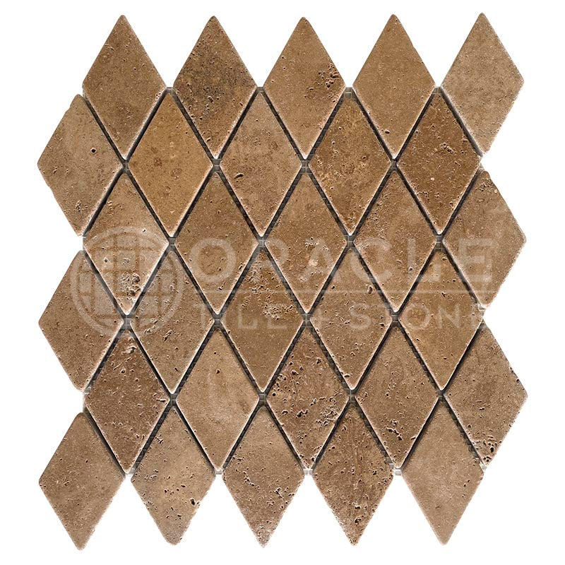 Noce Travertine - Diamond / Rhomboid (2" X 4") Mosaic Tile