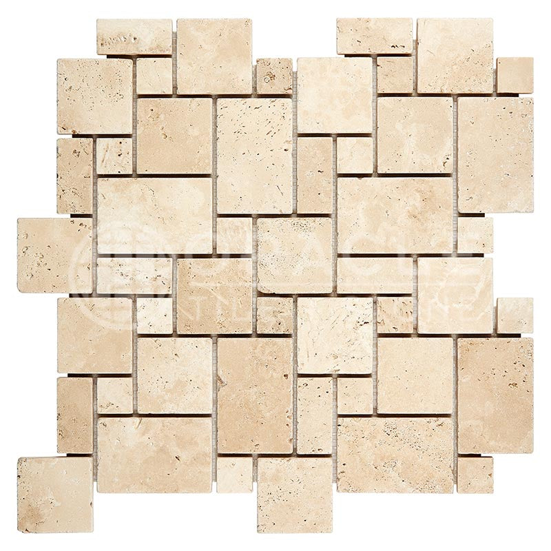 Durango Cream (Paredon) Travertine - Mini-Versailles Pattern Mosaic Tile