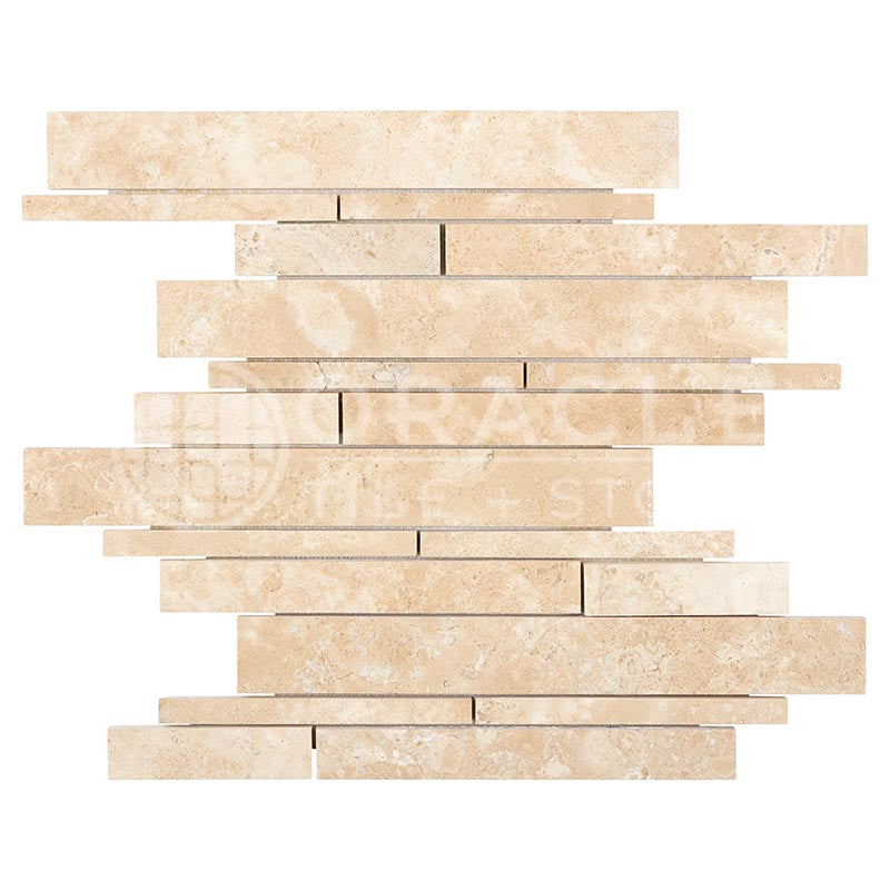 Durango Cream (Paredon) Travertine - Waterfall (Random-Strip) Mosaic Tile