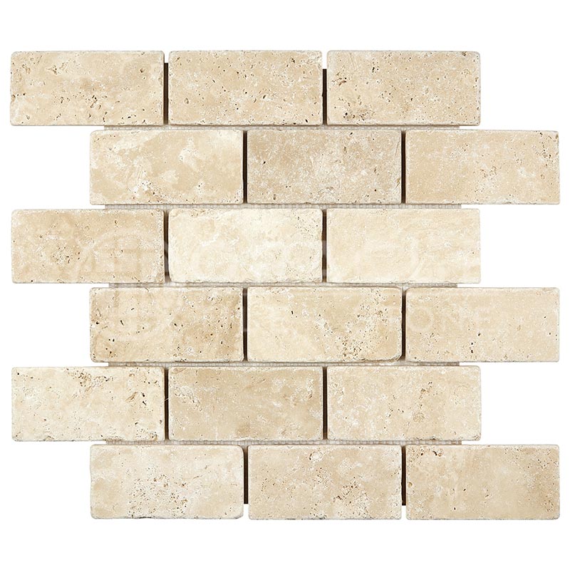 Ivory / Light Travertine  - 2" X 4" Brick Mosaic Tile
