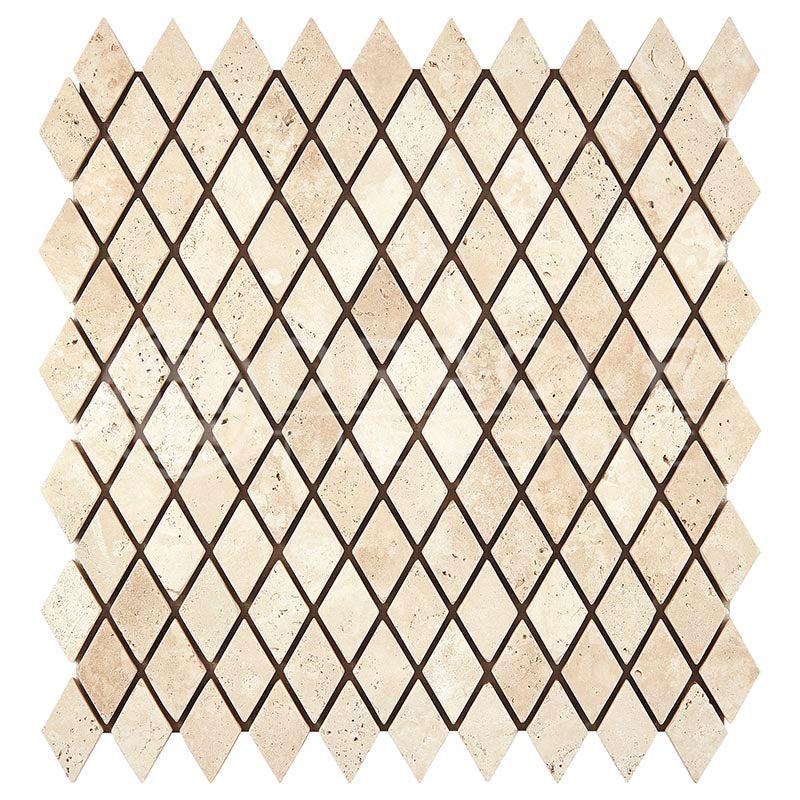 Ivory / Light Travertine - Diamond / Rhomboid (1" X 2") Mosaic Tile