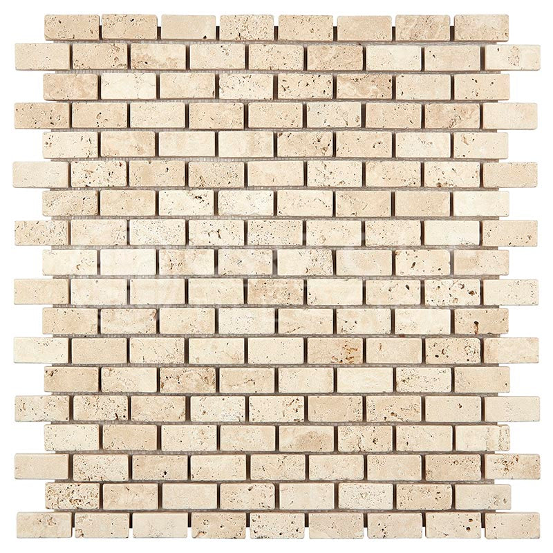 Ivory / Light Travertine - Mini-Brick (5/8" X 1 1/4") Mosaic Tile