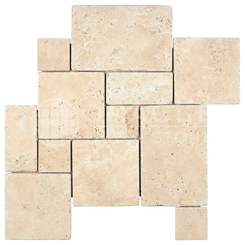 Ivory / Light Travertine -  OPUS Pattern (4-Pcs.) Interlocking Mosaic Tile