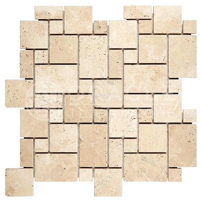 Ivory / Light Travertine - Mini-Versailles Pattern (Micro-Pattern) Mosaic Tile