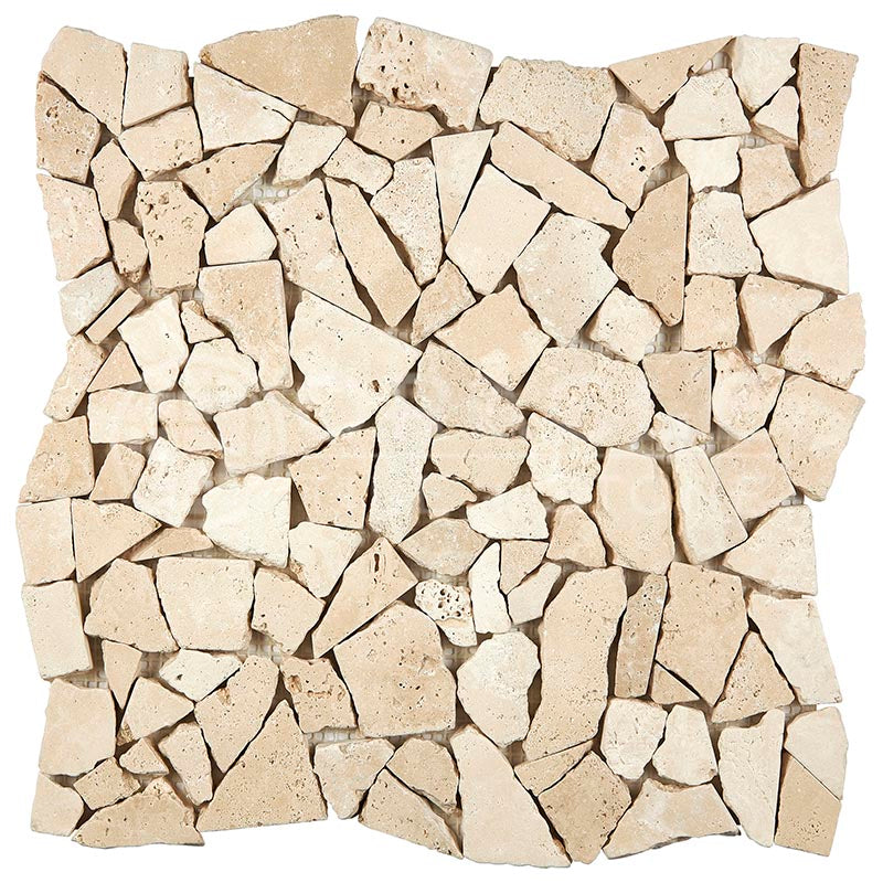 Ivory / Light Travertine - Flat-Pebble / Paledian Mosaic Tile
