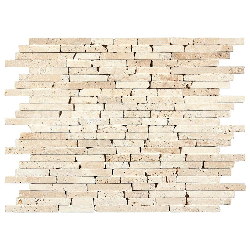 Ivory / Light Travertine - Random-Strip Mosaic Tile