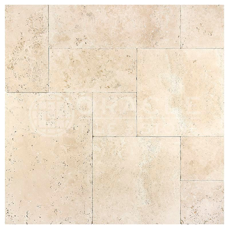 Ivory / Light Travertine - ROMAN (Midi-Versailles) Pattern Field Tile - (9 sq. ft. / box)