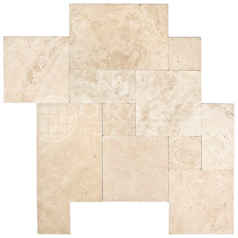 Ivory / Light Travertine - 12" X 24" - Pool-Coping Tile (3 cm / 1 1/4" Thickness) - Long-Side, Single-Bullnosed