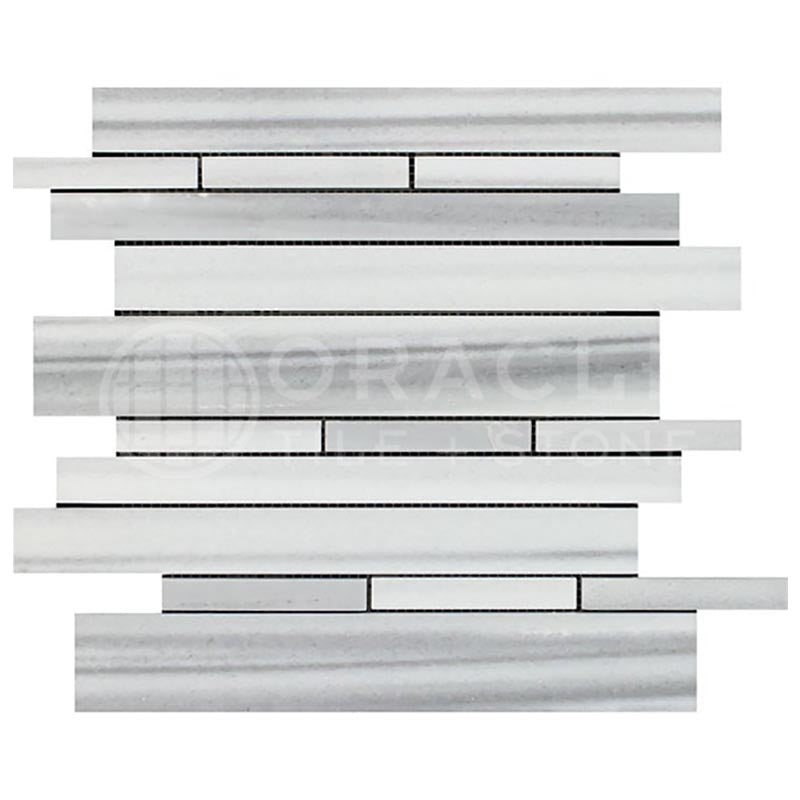 Mink (Equator) Marble - Random-Strip (Manhattan) Mosaic Tile