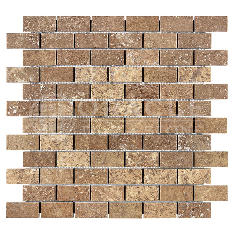 Noce	Travertine	1" X 2"	Brick Mosaic	Filled & Honed