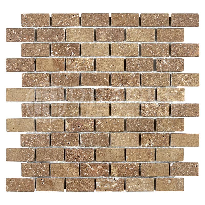Noce Travertine - 1" X 2" Brick Mosaic Tile