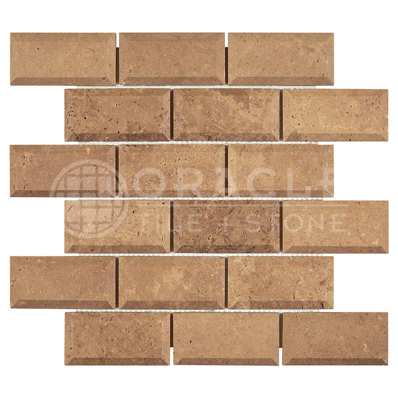Noce Travertine - 2" X 4" Brick Mosaic Tile