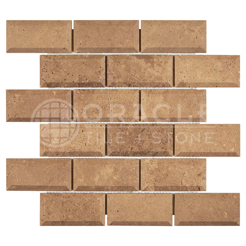 Noce	Travertine	2" X 4"	Deep-Beveled Brick Mosaic
