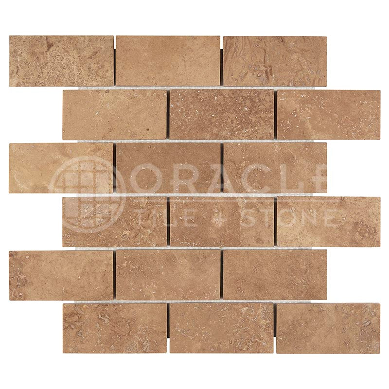 Noce Travertine - 2" X 4" Brick Mosaic Tile