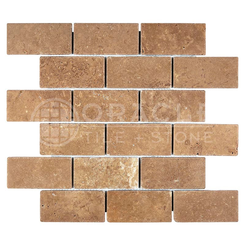 Mixed (Ivory, Noce & Gold) Travertine - 2" X 4" Brick Mosaic Tile