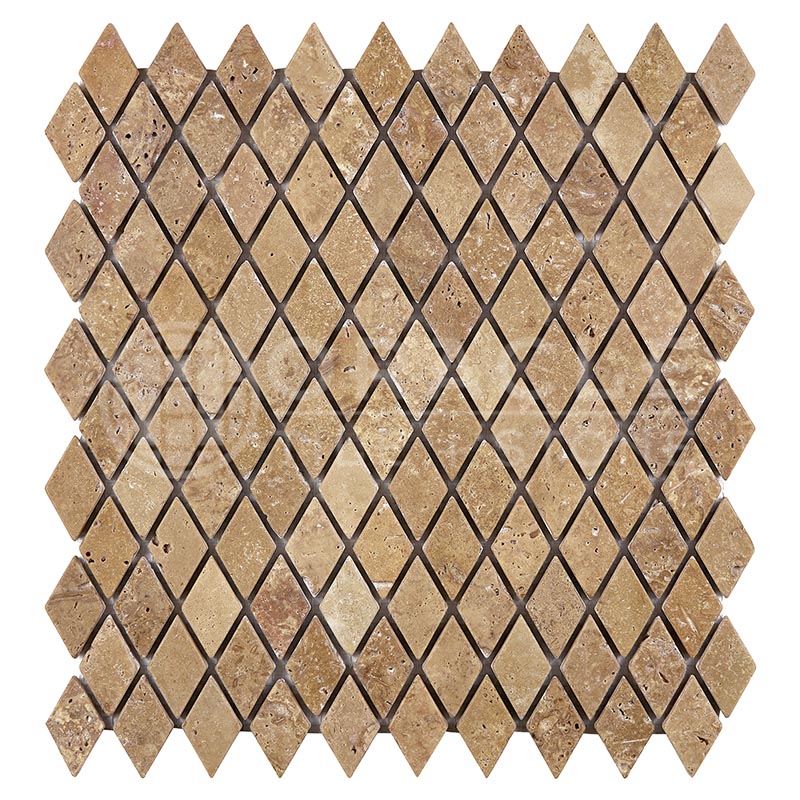Noce Travertine - Diamond / Rhomboid (1" X 2") Mosaic Tile