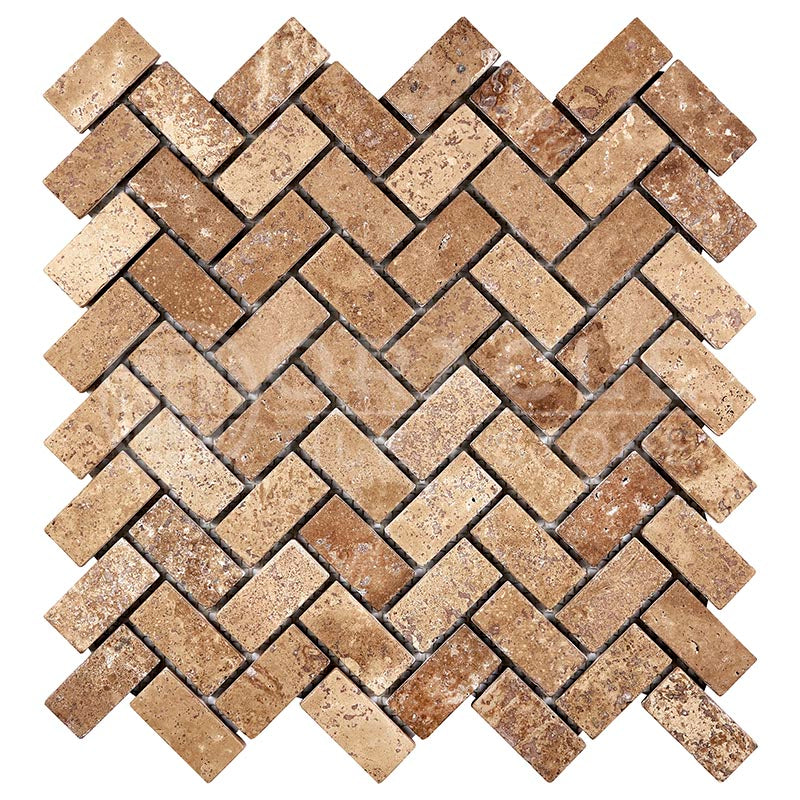 Noce Travertine - Herringbone (1" X 2") Mosaic Tile