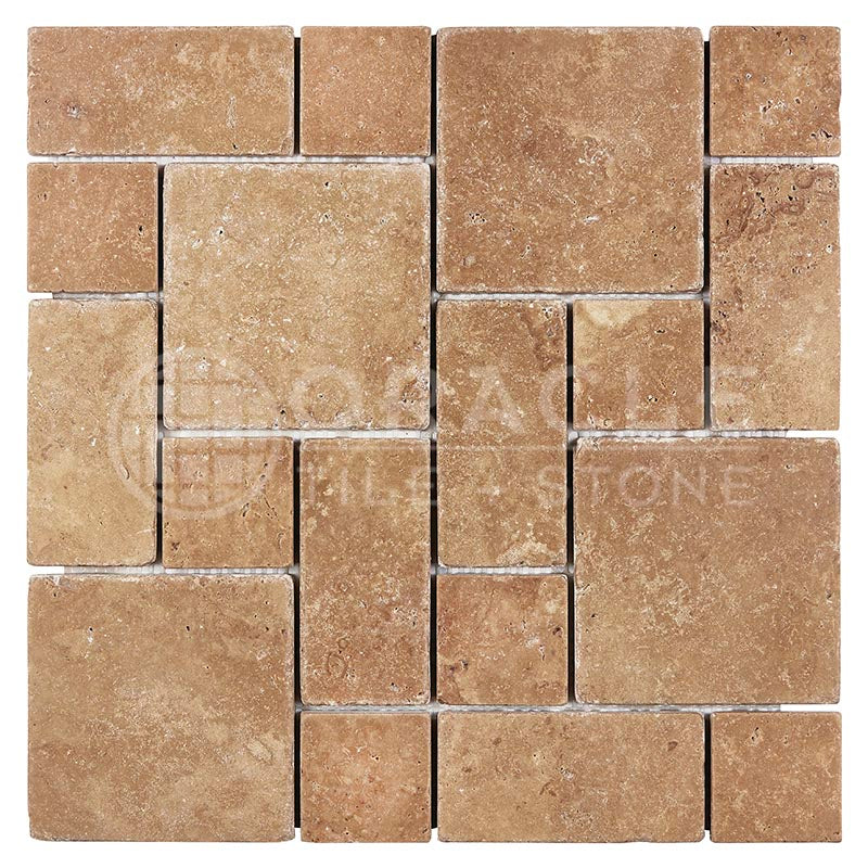 Noce Travertine - 3-pcs. Mini-Patttern Mosaic Tile
