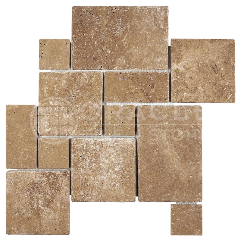Noce Travertine -  OPUS Pattern (4-Pcs.) Interlocking Mosaic Tile