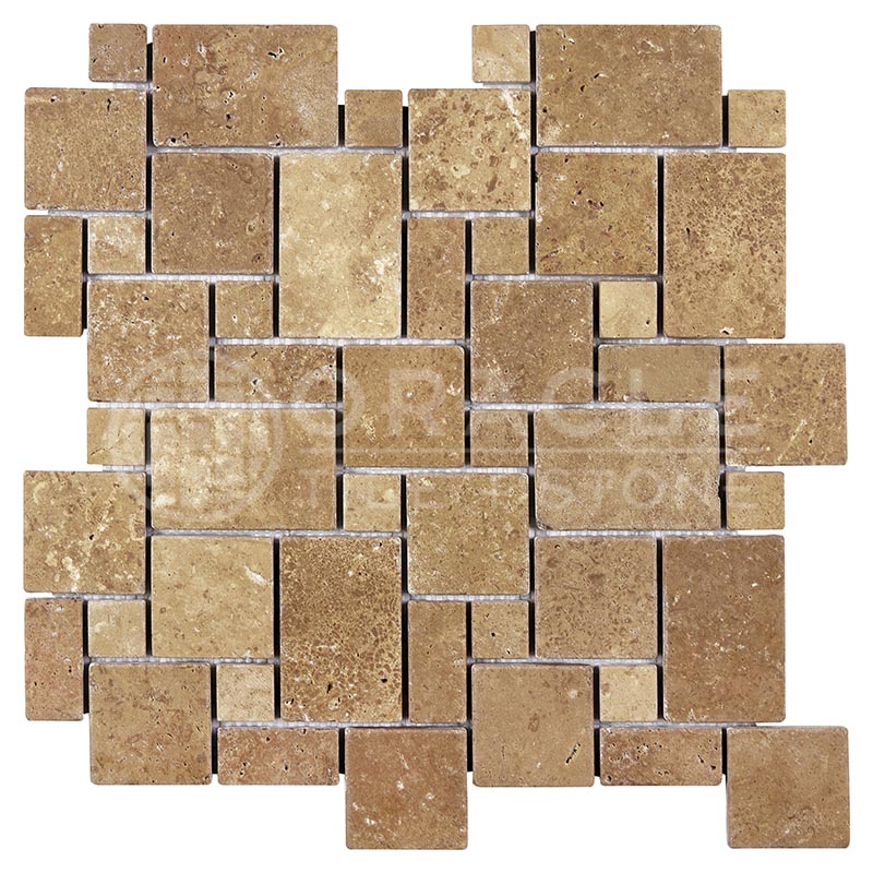 Noce Travertine - Mini-Versailles Pattern (Micro-Pattern) Mosaic Tile